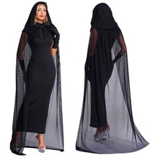 Women Halloween Witch Vampire Cosplay Party Outfits Hooded Dress Gothic Costume