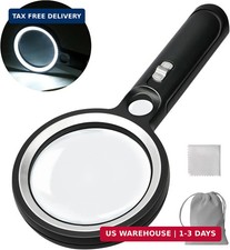 Handheld Magnifying Glass with Light, 10X 30X Optical Glass Magnifying Glass wit