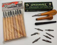 SPEEDBALL Linoleum Cutters Handles & Buffalo Wood Carving Tools Lot Vintage
