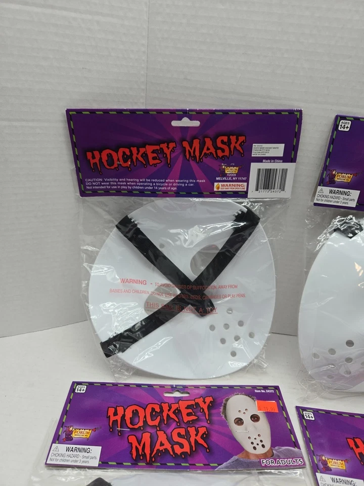 Hockey Mask - White Plastic Jason  Costume Accessory One Size New Sealed Lot 4x - Image 4 of 4