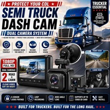 Semi Truck Dash Cam Dual Camera 1080P Trucker Accident Protection Night Vision