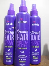 3x Aussie Sprunch Hair Spray Non-Aerosol Jojoba Oil & Australian Sea Kelp 8.5 Oz