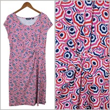 Lands End Dress Sz Large Knot Front Cotton Red Pink Umbrella Print Knee Length