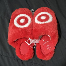 Wondershop Red Bullseye Women's Slip-On Slippers Red Logo Polyester Size 7/8 NWT