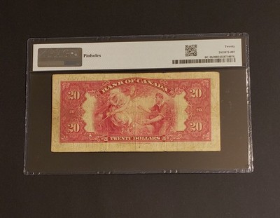 1935 Bank of Canada $20 Banknote. 