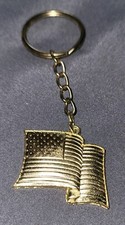 American Flag Keychain Gold Tone Key Chain Ring Home Car Office
