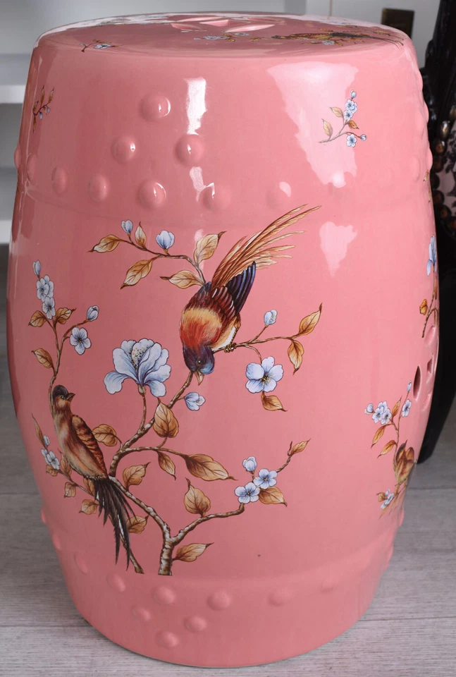 Gartenhocker Porzellan Hocker China Sitzhocker Vögel Keramikhocker Rosa Pouf - Bild 4 von 4