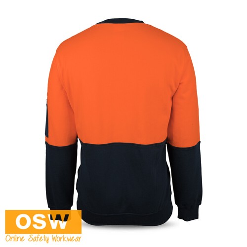 Unisex Hi Vis 310 100% Cotton Crew Neck Fleece Orange/Navy Yellow/Navy 6HVCM - Picture 5 of 8