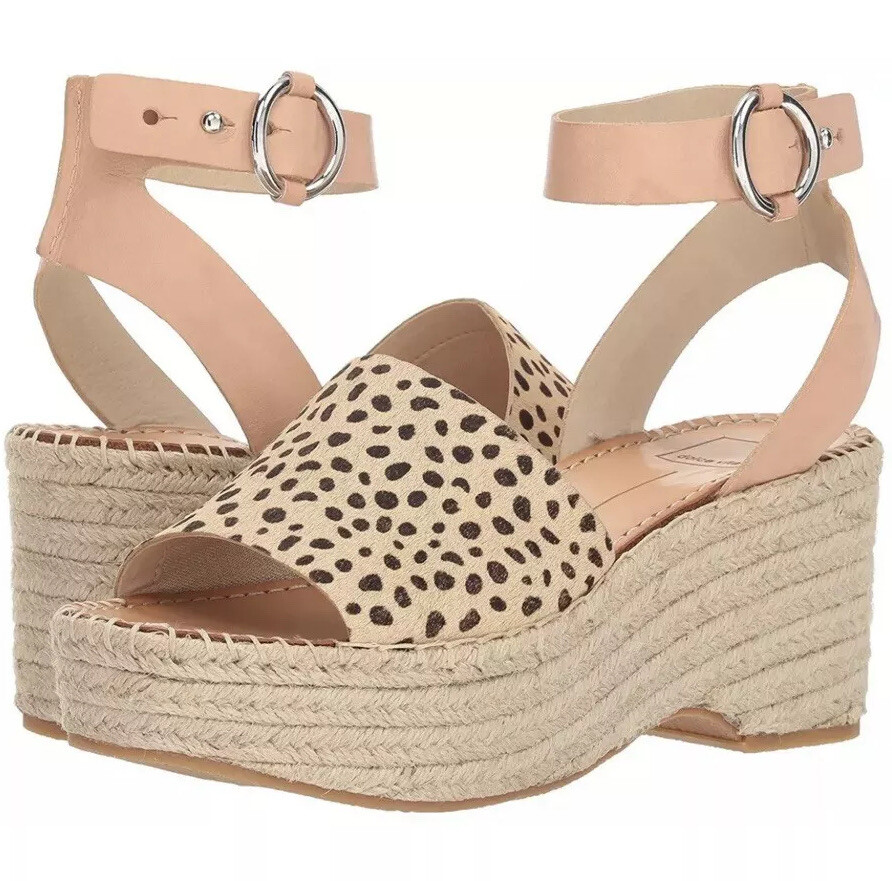 Womens Dolce Vita Lesly Leopard Calf Hair Ankle Strap Espadrille Sandals 9.5 NIB