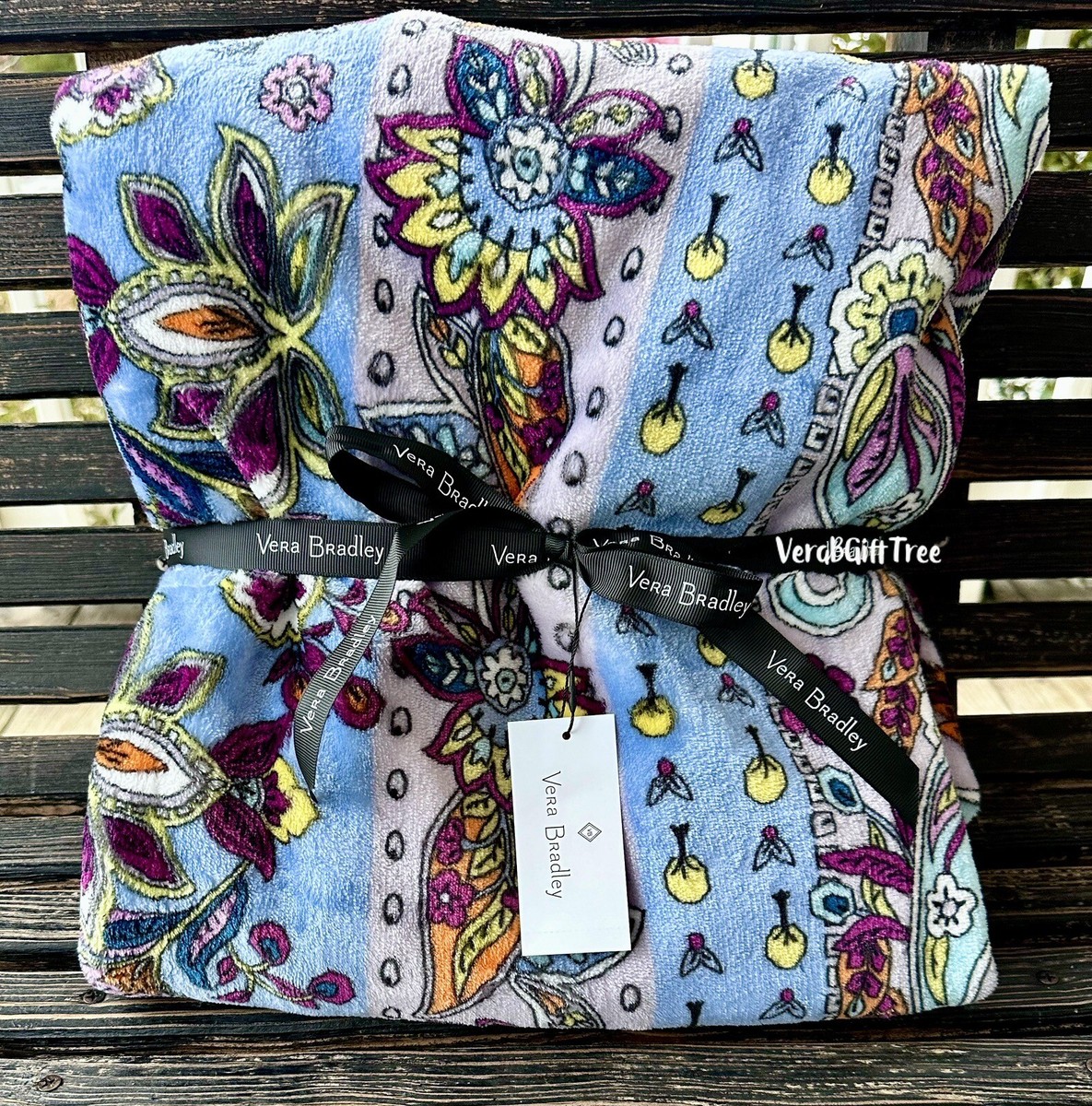 Vera Bradley Cozy PLUSH Throw Blanket PROVENCE PAISLEY Stripe Floral NWT  SEALED