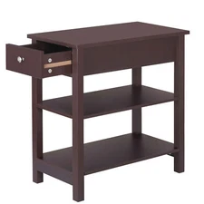 3-Tier 24'' Brown Side End Table Slim Side Table for Living Room Bedroom 