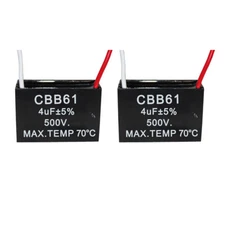 2PCS 4UF 500V CBB61 Ceiling Fan Motor Running Capacitor 2 Wire 50/60 Hz 