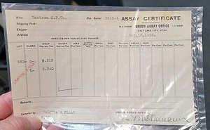 1908 Western O.P. Co. Assay Cert. Union Assay Office Goldfield Plant Ore per Ton
