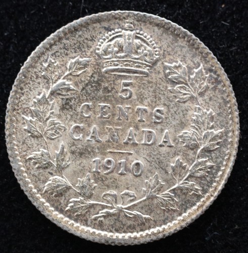 KAPPYSCOINS G8504 CANADA 1910 FIVE CENT SILVER ORIGINAL CH BU - Picture 2 of 2