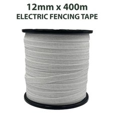 ELECTRIC FENCE TAPE 12mm x 400 Metre Roll White Poly Fencing Horse Paddock