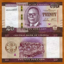 Liberia / Africa, 20 dollars, 2022, P-W39, UNC   Redesigned