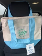 Trader Joe’s mini pastel canvas tote bag BLUE. In hand mint with Tag. MORE AVAIL