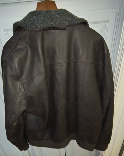 Men's Faux Leather Bomber Aviator Jacket G.H. Bass 2xl Faux Fur Collar Brown - Picture 2 of 7
