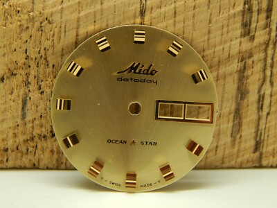 Ocean Star Mido Datoday Vintage Watch Dial Gold 29.27mm Gold Square Markers NOS