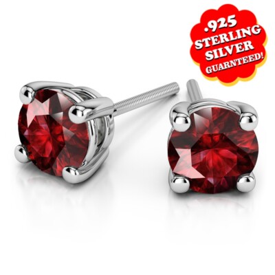 2/5 Ct Solitaire Stud Earrings Simulated Red Ruby 14k White Gold Plated Sterling