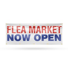 Flea Market Now Open Vinyl Banner Sign with Metal Grommets Heavy-Duty
