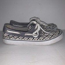 Sperry Top Siders Womens Size 6 M Plaid Gray Blue White See Pics T3