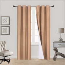 2 HEAVY FAUX SILK panels BLACKOUT GOLD grommet window curtain lined SSS