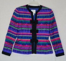 ADRIANNA PAPELL SAFE SILK Jacket Blazer Stripe Bow 100 Silk Sz 10 ZQ 