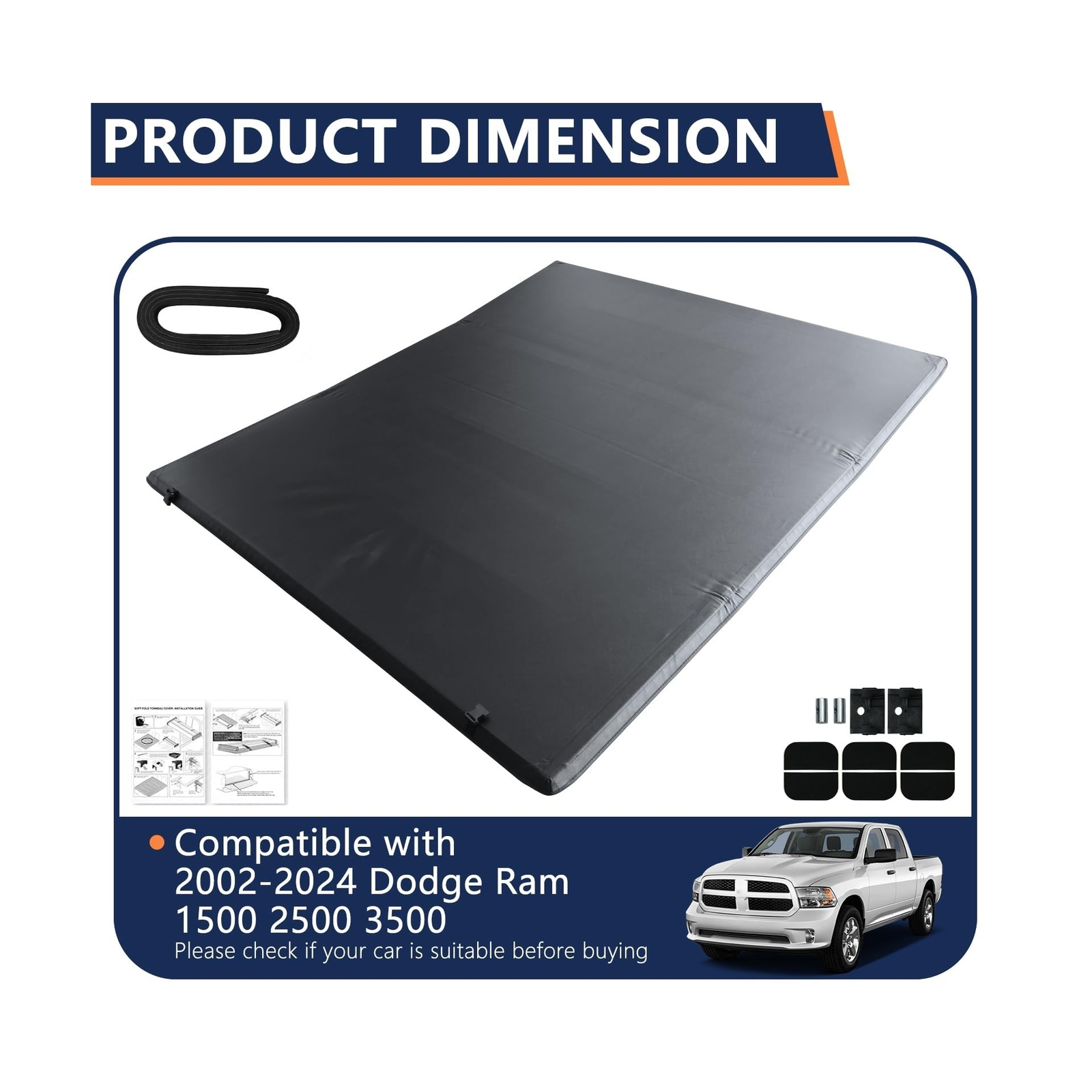 PENSUN 6.4Ft Soft Quad-Fold Truck Bed Tonneau Cover for 2002-2025 Dodge Ram 1...