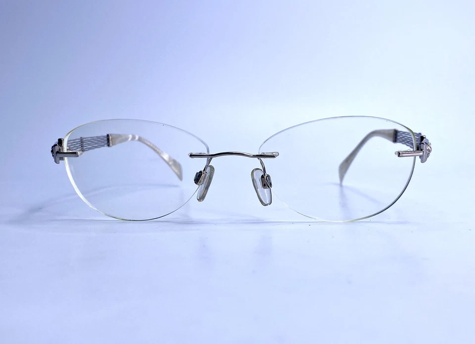 Encantadoras gafas sin montura marco ovalado Japón blanco plata XL2067 WP 51 17 135 Foto 2 de 4