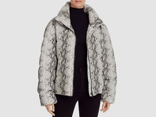 $363 Glamorous Women's Gray Snakeskin Faux Leather Puffer Jacket Coat Size Xs