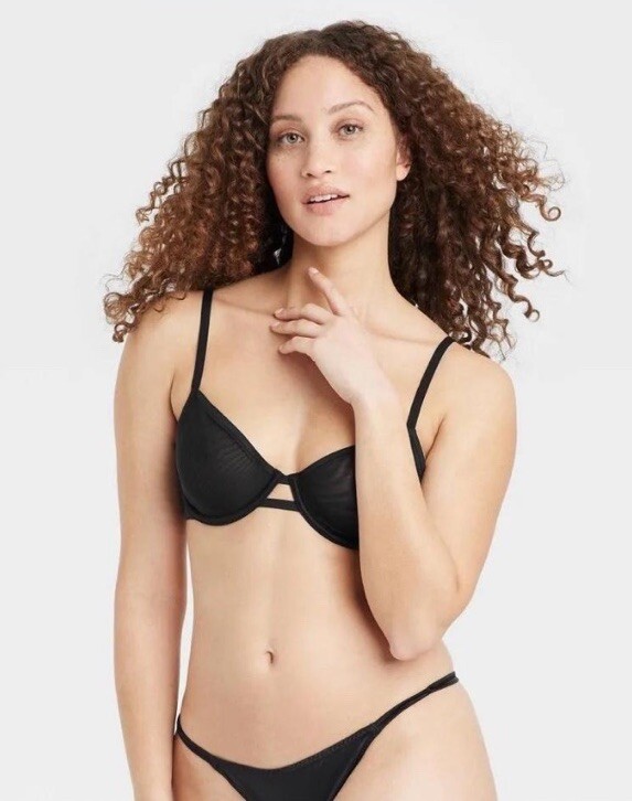 Auden Black Unlined Demi Coverage Underwire Bra Women's Size 38DD