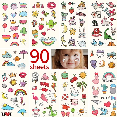 ADL 90 sheets 1000 patterns kids waterproof Temporary Tattoos, children's UK