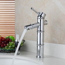 Silver Bamboo Shaped Bathroom Faucet Chrome Single Handle Hole Mixer Vanity Tap