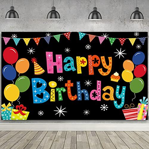DIZHI Happy Birthday Banner Backdrop Colorful Happy Birthday Party 5x3ft - Picture 5 of 8