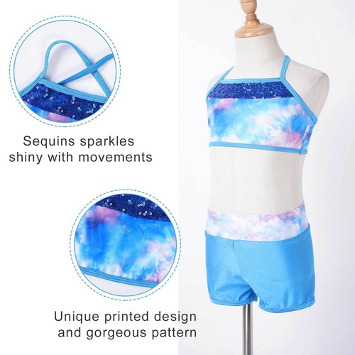 Kids Girls 2PCS Scales Print Tankini Outfits Ballet Dance Sports Bathing Suit - Picture 55 of 101