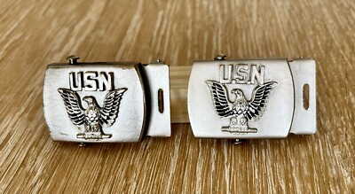 Lot of 2 Vintage US Navy Eagle Enlisted Belt Buckles Domar US
