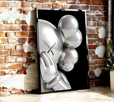 Set of 2 Silver Kaws face art Pieces canvas wall home decor