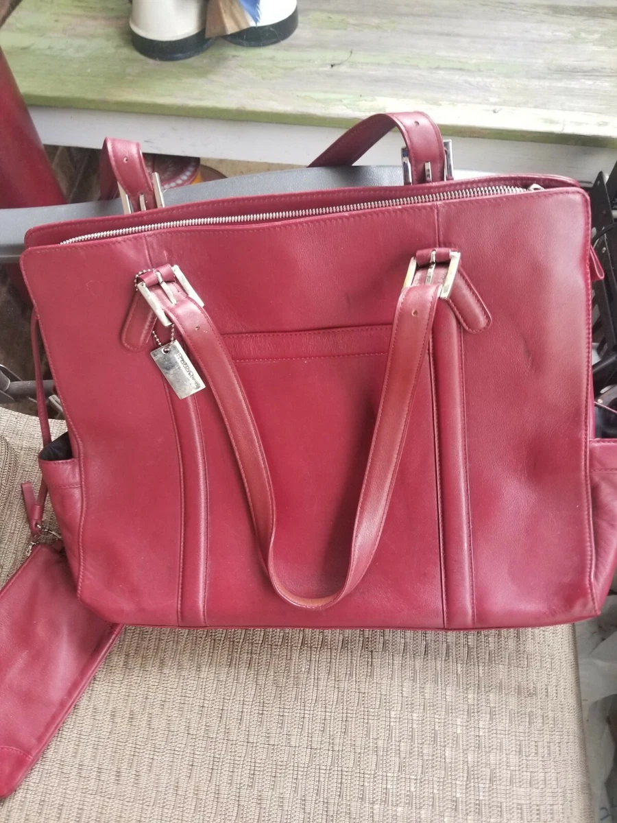 Franklin Covey Red Leather Rolling Tote Bag