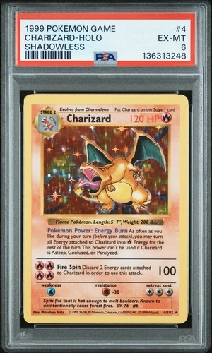 1999 Pokemon Base Set Shadowless Charizard Holo PSA 6