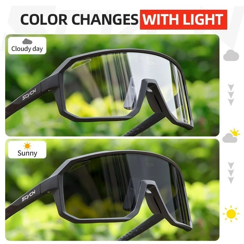 SCVCN Photochromic Cycling Sunglasses UV400 Sports Running Glasses Road Bike