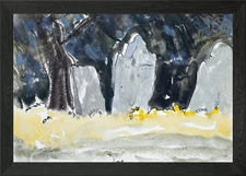 Watercolor Landscape of Old Tombsto Framed Wall Art Poster Canvas Print Picture