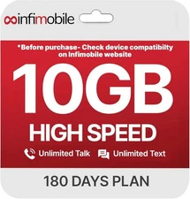 $12.6/Month | Infimobile Prepaid Unlimited Plan: 6 Months | 10GB High-Speed... 
