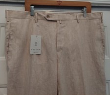 MALCOM COMO MEN'S TAN LINEN FLAT FRONT UNHEMMED PANT SIZE 38 NWT $448 MADE ITALY