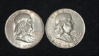 (2 coin lot) 195758 Benjamin Franklin Half Dollars - Circulated - $1.00 face