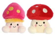 Set of 2 FAVIO MUSHROOM  AMANITA MUSHROOM Palm Pals 5" Stuffed Plush, Aurora