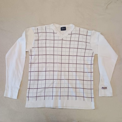 Peak Performance, Vintage Peak Performance knit pullover,100% cotton, white/checkered,L