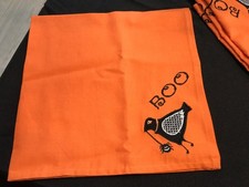 Set of 4 Cotton Cloth Halloween Boo Napkins w/Crow Spider orange 17.5 ...b7
