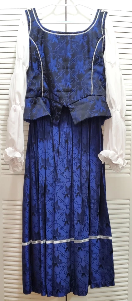 DISFRAZ RENACENTISTA MUJER JACQUARD DRAGÓN SATINADO Y GASA AZUL REAL Foto 2 de 4