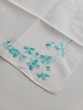 Vintage Ladies Hankie Teal Blue Floral